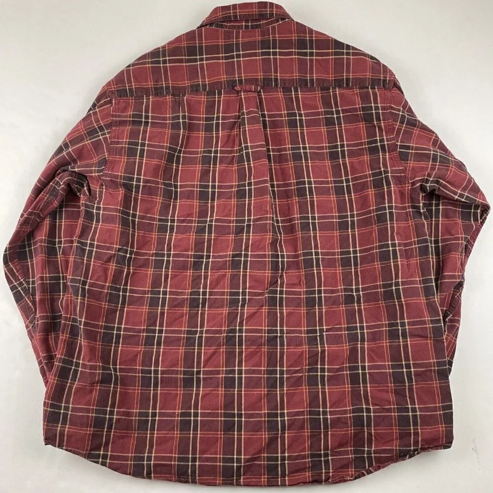 Columbia Button Up Plaid Shirt Men’s XL Cotton Reds Orange Long Sleeve Outdoors